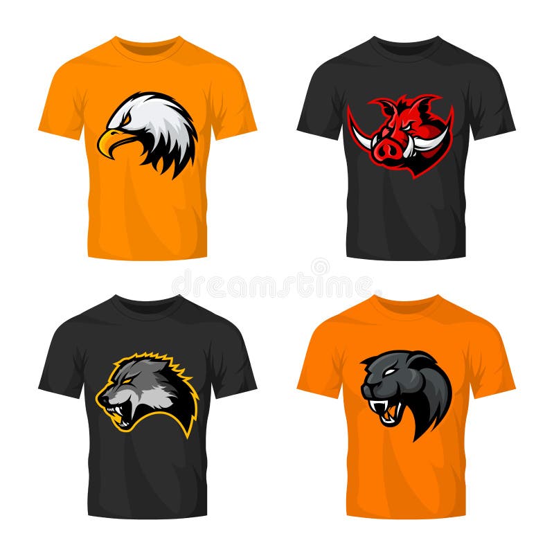 Grupo principal furioso do conceito do logotipo do vetor do esporte do varrão, do lobo, da pantera e da águia isolado no modelo d ilustração stock Grupo principal furioso do conceito do logotipo do vetor do esporte do varrão, do lobo, da pantera e da águia isolado no modelo d ilustração stock