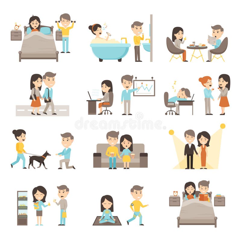 Grupo rotineiro diário dos povos ilustração stock Grupo rotineiro diário dos povos ilustração stock