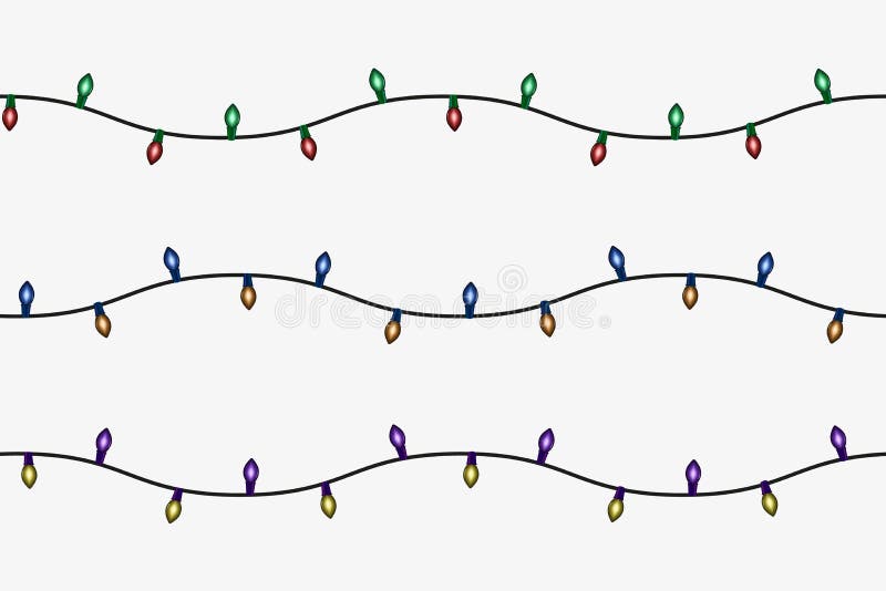 Grupo sem emenda do vetor das luzes de Natal isolado no branco Bolas realísticas coloridas da festão Brilho ha ilustração stock Grupo sem emenda do vetor das luzes de Natal isolado no branco Bolas realísticas coloridas da festão Brilho ha ilustração stock
