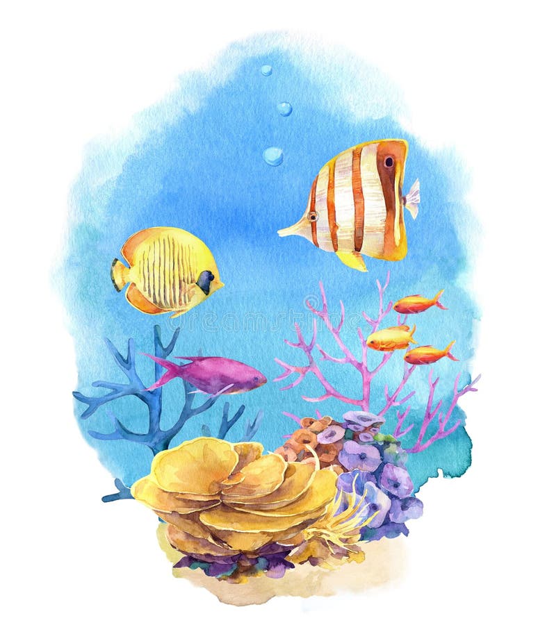 Grupo subaqu?tico de composi??es diferentes com recifes de corais e os peixes tropicais ilustração royalty free Grupo subaqu?tico de composi??es diferentes com recifes de corais e os peixes tropicais ilustração royalty free
