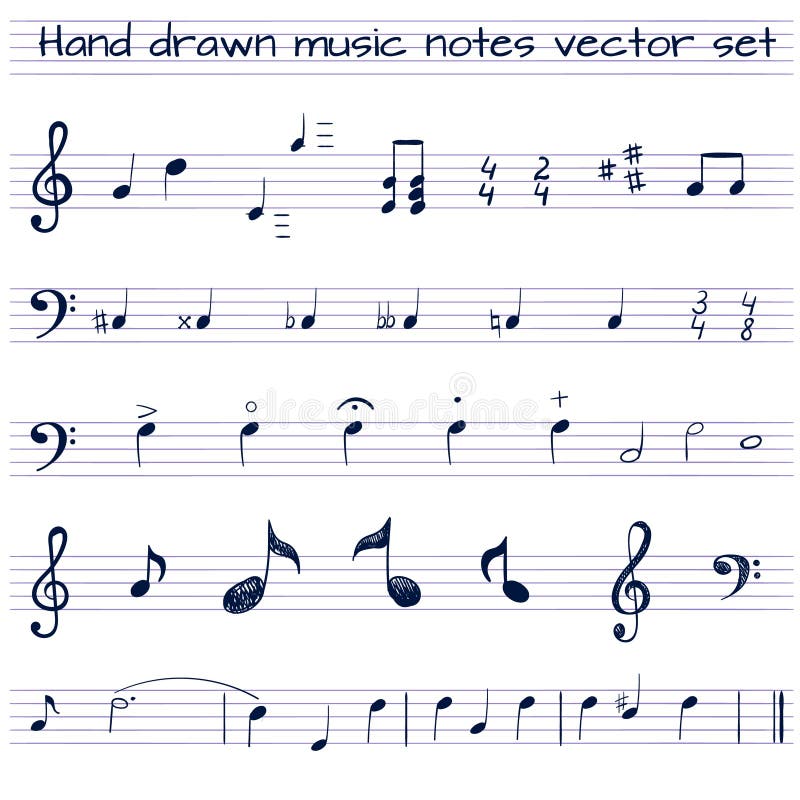 Grupo tirado mão do VETOR de notas da música ilustração stock Grupo tirado mão do VETOR de notas da música ilustração stock