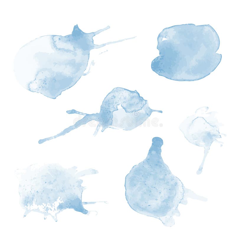 Grupo transparente brilhante do vetor da aquarela de manchas azuis ilustração do vetor Grupo transparente brilhante do vetor da aquarela de manchas azuis ilustração do vetor