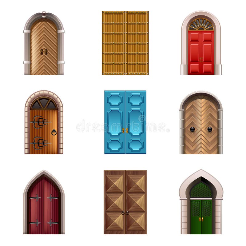 Grupo velho do vetor dos ícones das portas