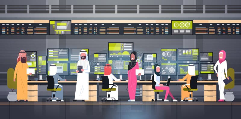 Grupo árabe de troca em linha global dos povos do conceito que trabalha com vendas da monitoração da bolsa de valores ilustração do vetor Grupo árabe de troca em linha global dos povos do conceito que trabalha com vendas da monitoração da bolsa de valores ilustração do vetor