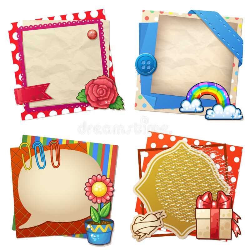 Grupos de papel e de outros artigos para scrapbooking ilustração stock Grupos de papel e de outros artigos para scrapbooking ilustração stock