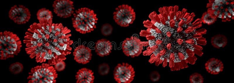 Grupos de visualização 3d do vírus corona covid19 em fundo preto