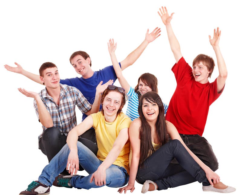 Group of happy young people with hand up. Isolated. Group of happy young people with hand up. Isolated.