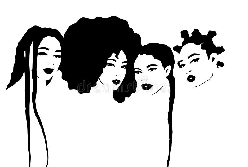 Grupp av afrikanska svarta kvinnor tillsammans vektor illustrationer