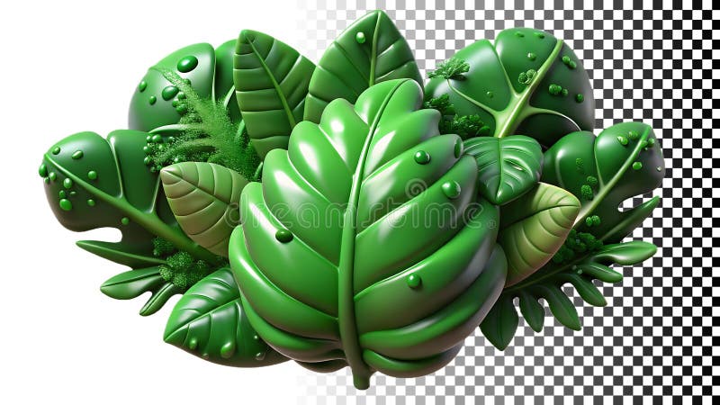 Grupp av gröna blad: Push foliage Natural Grey och botaniskt element png transparent bild Generativ AI royaltyfri illustrationer