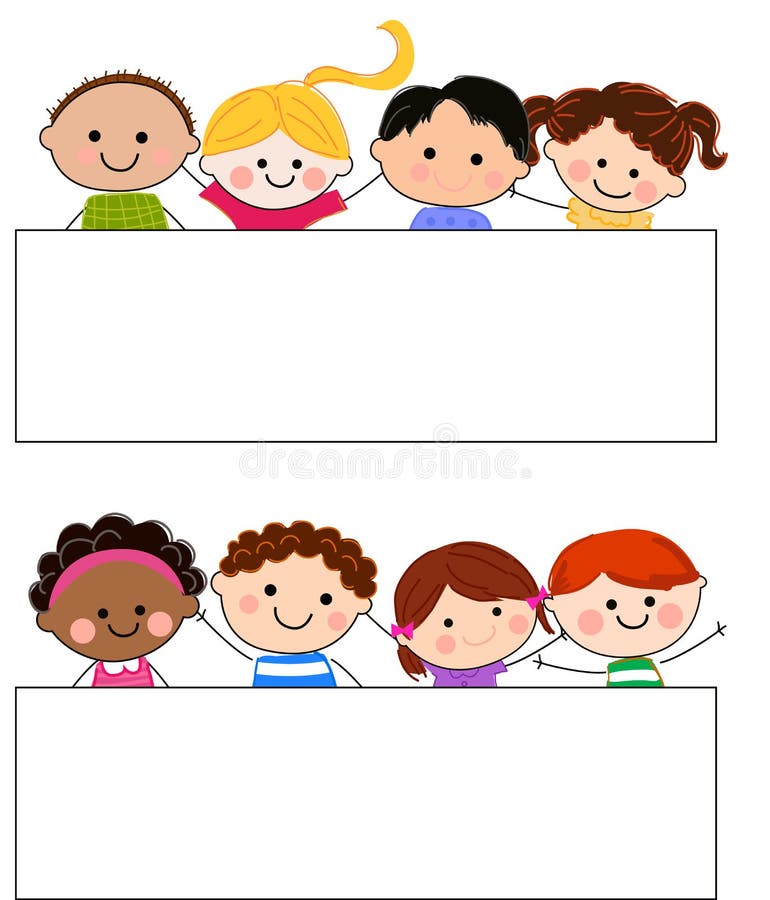 Grupp av ungar och banret vektor illustrationer Grupp av ungar och banret vektor illustrationer