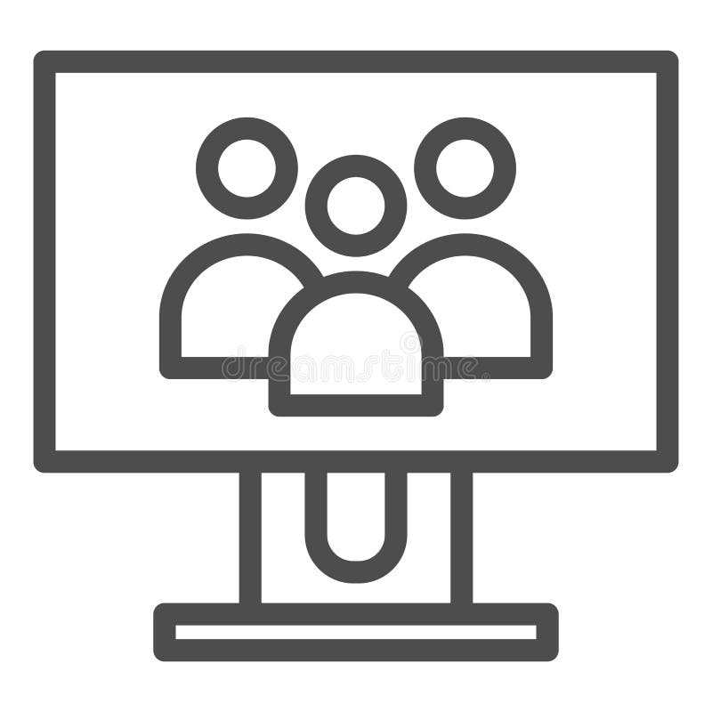 Grupp människor på linjen symbol för bildskärmskärm Lag på skärmvektorillustrationen som isoleras på vit Folket skisserar stil royaltyfri illustrationer