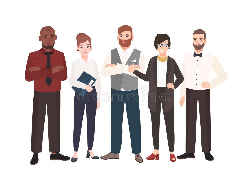 Gruppe Büroangestellten, die zusammen stehen Team des glücklichen Mannes und der weiblichen Fachleute Monsterzeichen in der Stadt stock abbildung Gruppe Büroangestellten, die zusammen stehen Team des glücklichen Mannes und der weiblichen Fachleute Monsterzeichen in der Stadt stock abbildung