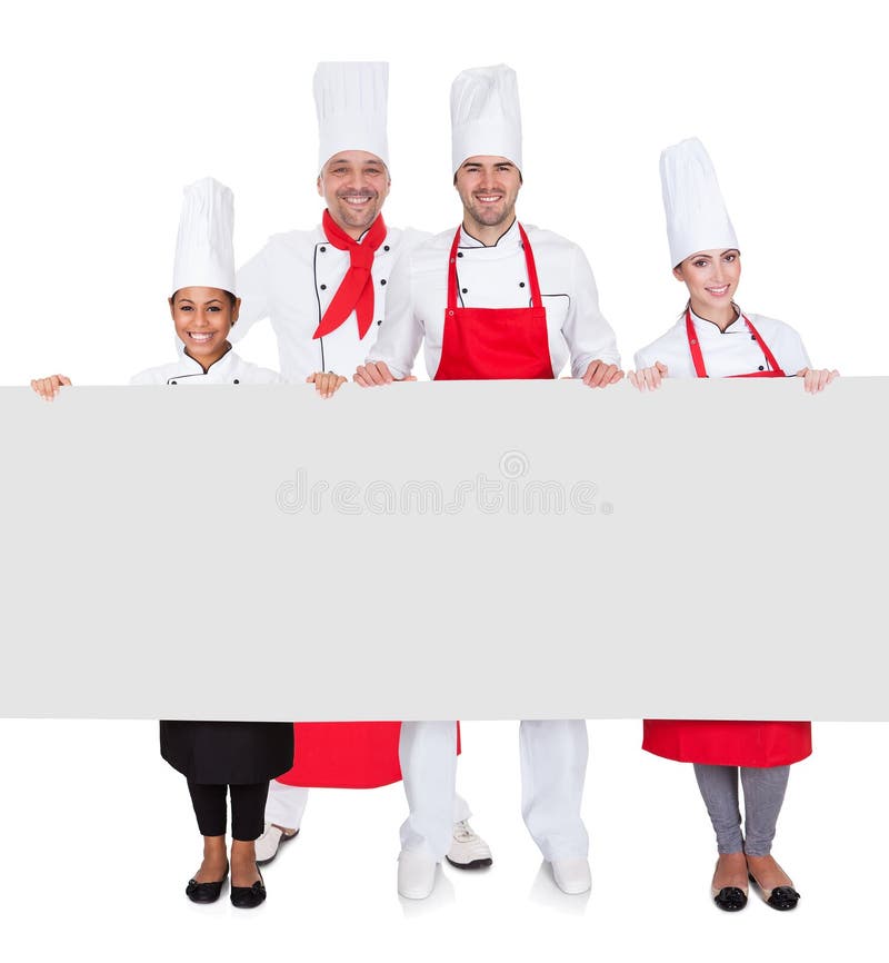 Gruppe Chefs, die leere Fahne darstellen stockfotografie Gruppe Chefs, die leere Fahne darstellen stockfotografie