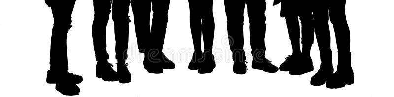 Group of teenagers silhouette. Stylish teens legs isolated on white. Group of schoolgirl. Teenager lifestyle concept. Teenagers girls spending time together. Friendship. Group of teenagers silhouette. Stylish teens legs isolated on white. Group of schoolgirl. Teenager lifestyle concept. Teenagers girls spending time together. Friendship