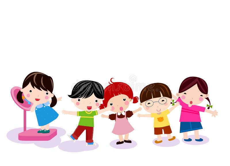Gruppe Kinder, Die Gewicht Messen Vektor Abbildung - Illustration von