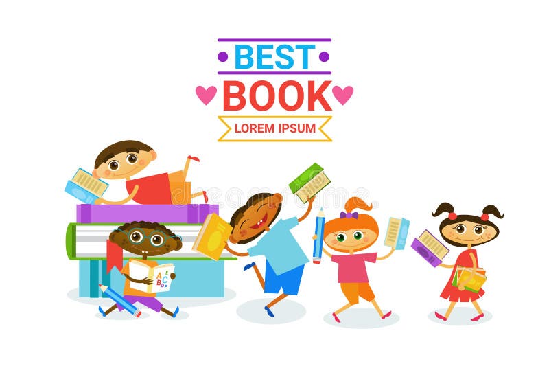 Gruppe Kinder mit Büchern nette Kinderdas glückliche Lächeln lesend vektor abbildung Gruppe Kinder mit Büchern nette Kinderdas glückliche Lächeln lesend vektor abbildung