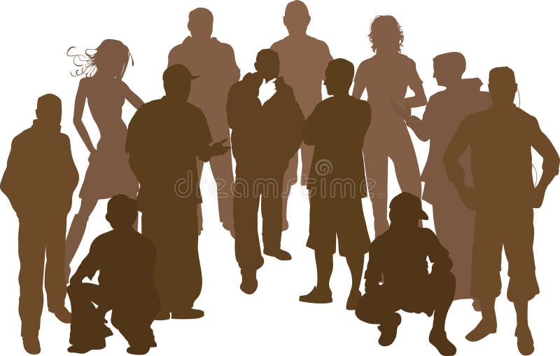 A group of 12 funky young friends. Each is a complete silhouette in the vector file. A group of 12 funky young friends. Each is a complete silhouette in the vector file.