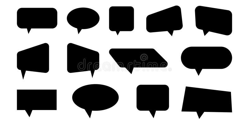 Gruppe von diverse Black Speech Bubbles Form Vektor auf weißem Hintergrund. Kommunikationsform lizenzfreie abbildung