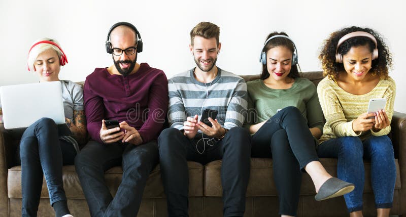 Group of people enjoying music streaming. Group of people enjoying music streaming