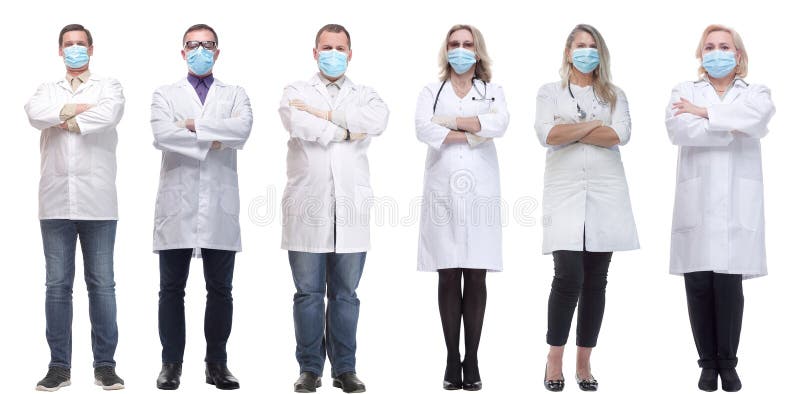 Gruppe von Ärzten in Maske isoliert auf weiß lizenzfreie stockbilder