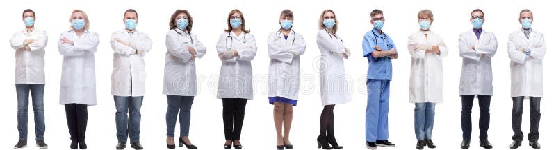 Gruppe von Ärzten in Maske isoliert auf weiß lizenzfreies stockfoto