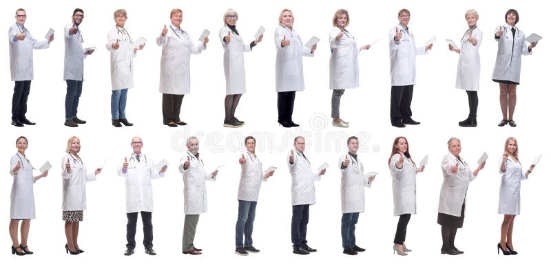 Gruppe von Ärzten mit weißer Zwischenablage stockfotos