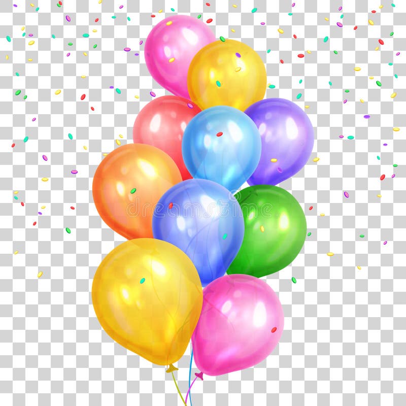Gruppen av färgrikt helium sväller på genomskinlig baksida royaltyfri illustrationer