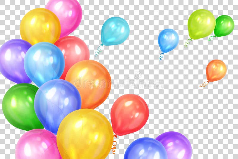 Gruppen av färgrikt helium sväller på genomskinlig baksida vektor illustrationer Gruppen av färgrikt helium sväller på genomskinlig baksida vektor illustrationer