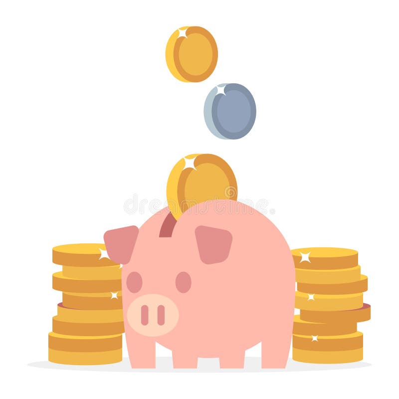 gruppen coins piggy Plant sparande pengarvektorbegrepp stock illustrationer gruppen coins piggy Plant sparande pengarvektorbegrepp stock illustrationer
