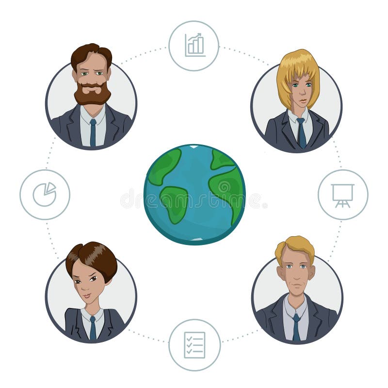 Gruppo dei lavoratori a distanza su un progetto di affari royalty illustrazione gratis Gruppo dei lavoratori a distanza su un progetto di affari royalty illustrazione gratis