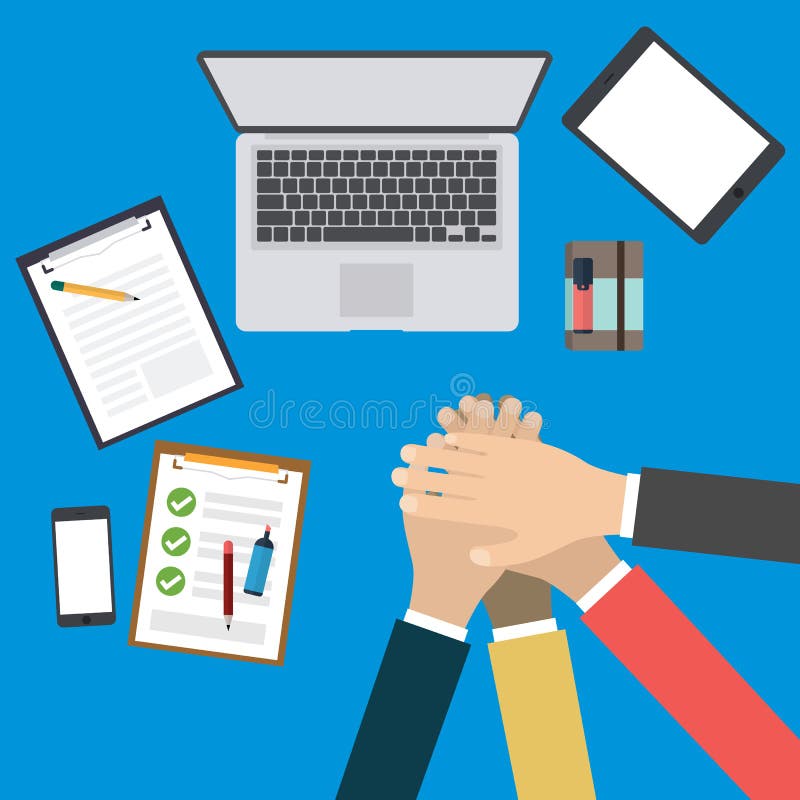 Gruppo di affari con delle mani i concetti di lavoro di squadra insieme - illustrazione di stock Gruppo di affari con delle mani i concetti di lavoro di squadra insieme - illustrazione di stock