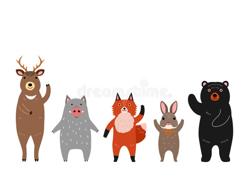 Gruppo di animali sveglio del terreno boscoso illustrazione vettoriale Gruppo di animali sveglio del terreno boscoso illustrazione vettoriale