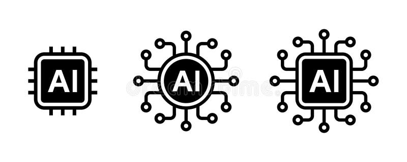 Gruppo di circuiti del processore ai di intelligenza artificiale iconai. raccolta icona mini ai cpu illustrazione di stock