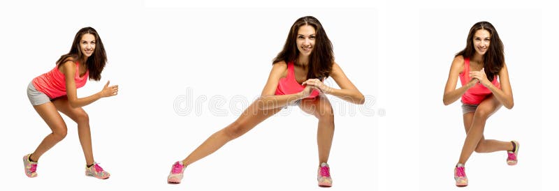 Gruppo di immagini con una giovane bella donna che fa esercizio fotografia stock Gruppo di immagini con una giovane bella donna che fa esercizio fotografia stock