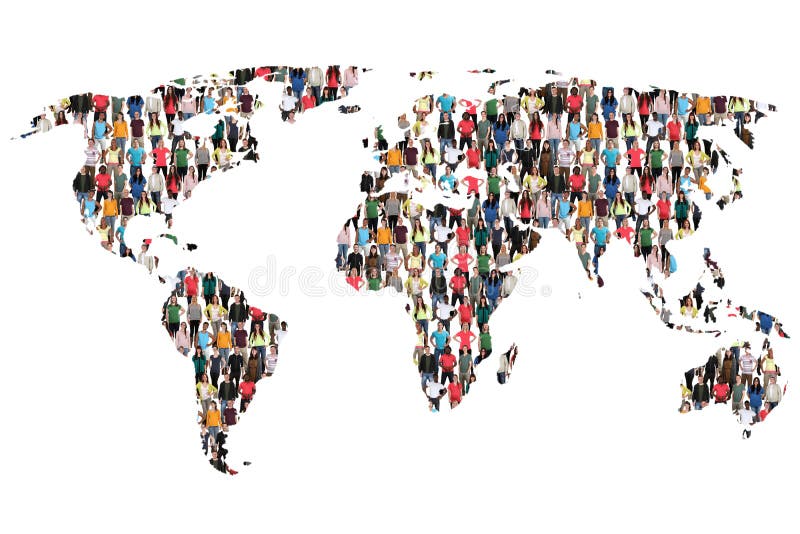 Gruppo di persone multiculturale della terra della mappa di mondo il immigr di integrazione
