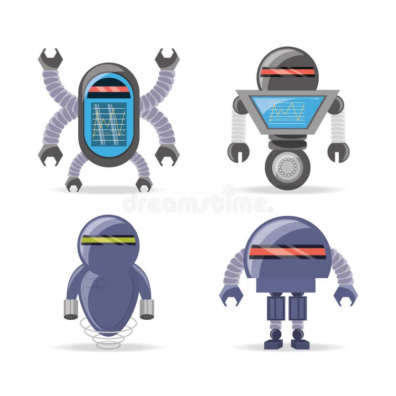Gruppo di progettazione del fumetto del robot royalty illustrazione gratis Gruppo di progettazione del fumetto del robot royalty illustrazione gratis
