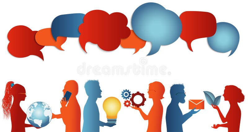 Gruppo di silhouette di profilo di tendenza persone che parlano condividendo idee informazioni o dati Concetto sui social media N