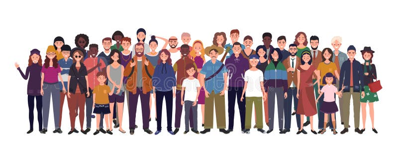 Gruppo multinazionale di persone isolate su sfondo bianco bambini, adulti e adolescenti insieme Vettore illustrazione di stock