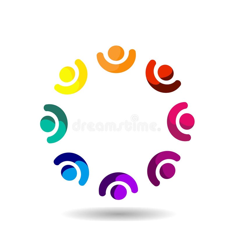 Gruppo variopinto attivo della gente di lavoro di squadra, logo di vettore illustrazione di stock Gruppo variopinto attivo della gente di lavoro di squadra, logo di vettore illustrazione di stock