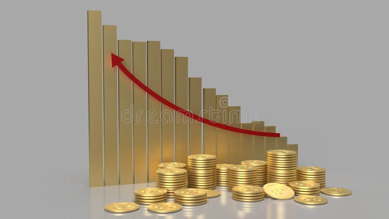 Grupul „Gold chart and coin group” pentru redarea conținutului 3d al firmei stock illustration