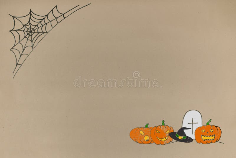 Grußhalloween-Hintergrund der Zeichnung auf Papierhandwerk Grußkarte und Reklamefläche für Text lizenzfreie abbildung Grußhalloween-Hintergrund der Zeichnung auf Papierhandwerk Grußkarte und Reklamefläche für Text lizenzfreie abbildung