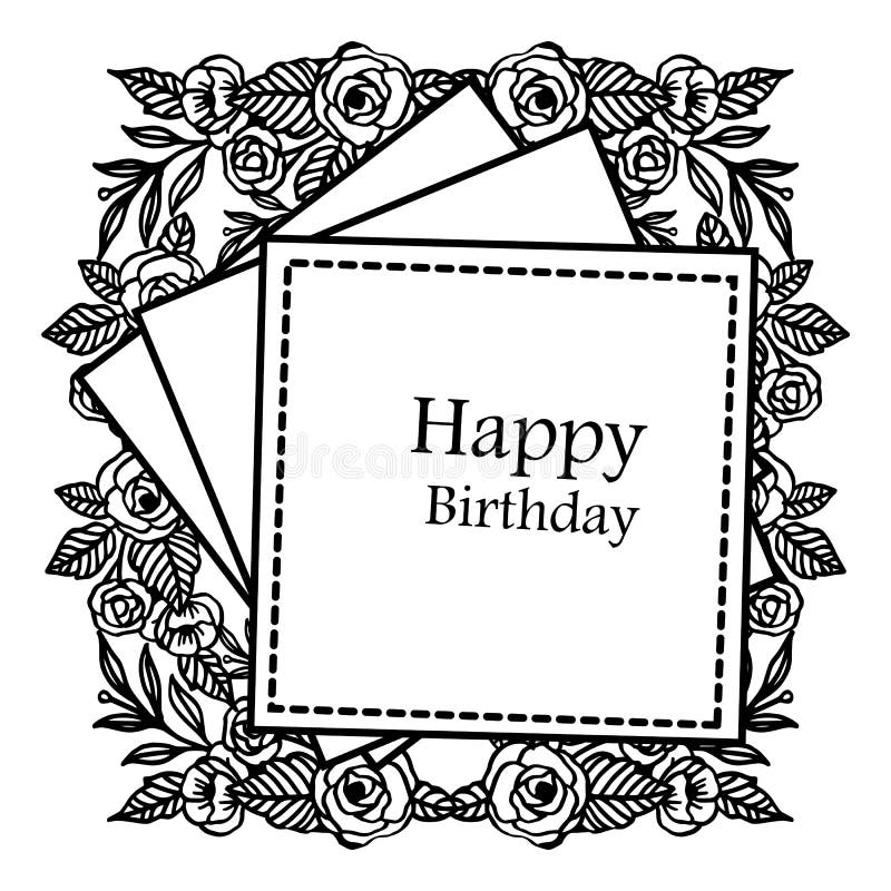 Grußkarte glücklich geburtstag schöne menge von blumenrahmen isoliert auf einem weißen hintergrund. Vektor stock abbildung