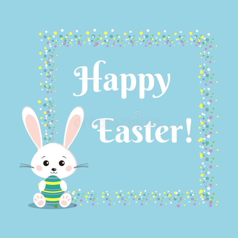 Grußkarte mit süßem weißem Ostern-Häschen mit Farb-Osterei vektor abbildung Grußkarte mit süßem weißem Ostern-Häschen mit Farb-Osterei vektor abbildung