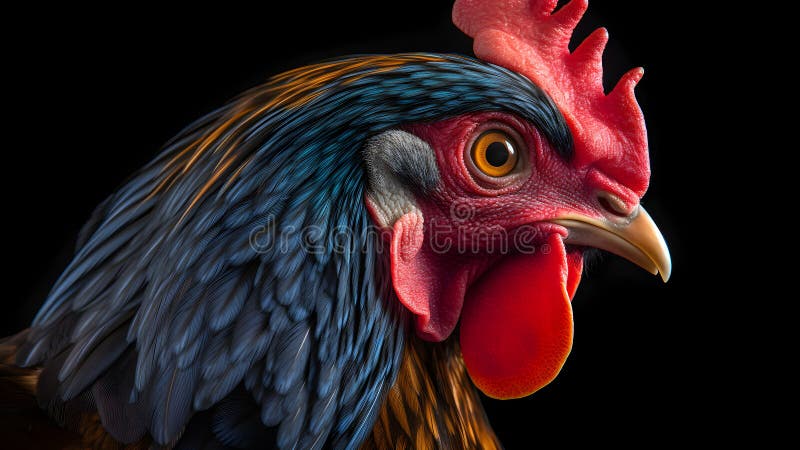 Grymmande färgstark rosterslutande porträtt på svart bakgrundsneural nätverk genererade fotorealistisk bild stock illustrationer