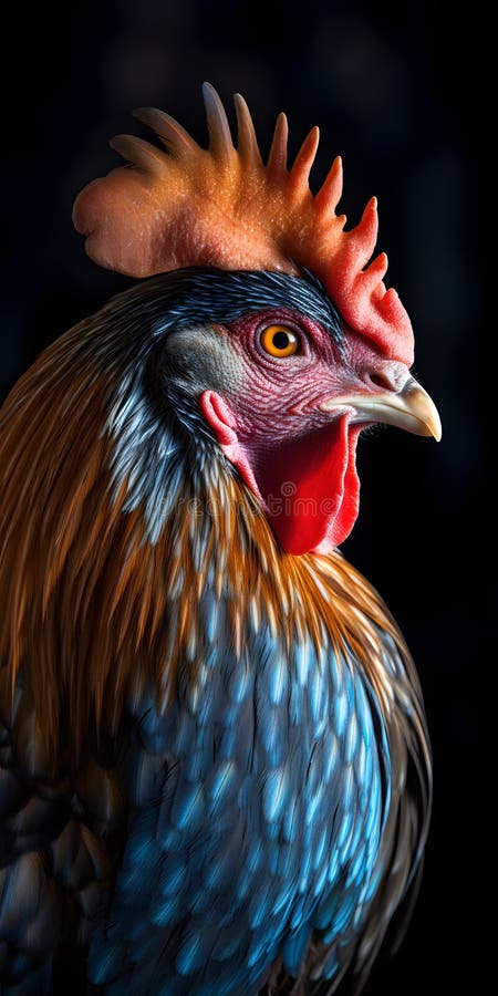 Grymmande färgstark rosterslutande porträtt på svart bakgrundsneural nätverk genererade fotorealistisk bild stock illustrationer