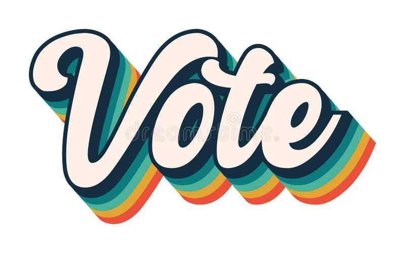 Gráfica de voto, fuente retro de votación con arco iris, elección de presidente, democracia política, efecto de banda de tipos de