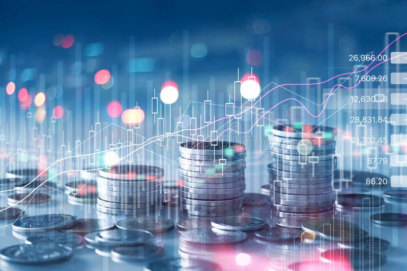 Gráfico das bolsas financeiras e linhas de crescimento de moedas, abstrato e símbolo para o conceito financeiro, investimento emp Gráfico das bolsas financeiras e linhas de crescimento de moedas, abstrato e símbolo para o conceito financeiro, investimento emp