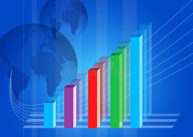 Colorful upward profit graph with globe in the background. Colorful upward profit graph with globe in the background