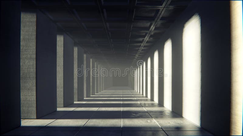 Gráfico de movimiento de escala de tiempo abstracto de volar hacia un túnel de concreto industrial stock de ilustración