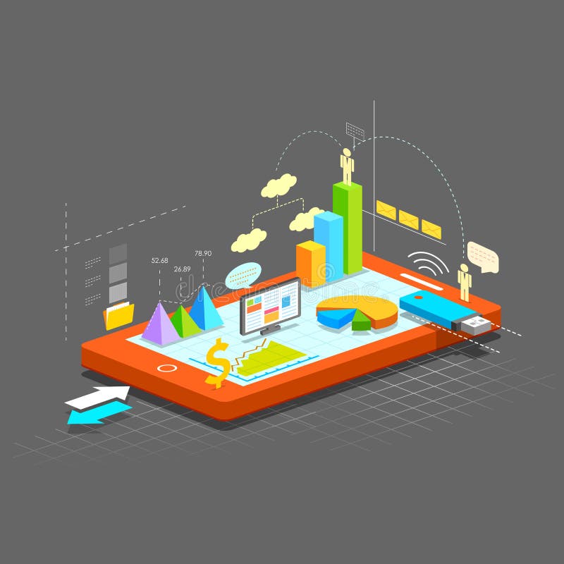 Gráfico de negocio en la pantalla móvil ilustración del vector Gráfico de negocio en la pantalla móvil ilustración del vector